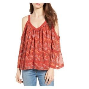 Rebecca Minkoff Multicolor Floral Deneuve Cold Shoulder Blouse Size Medium
